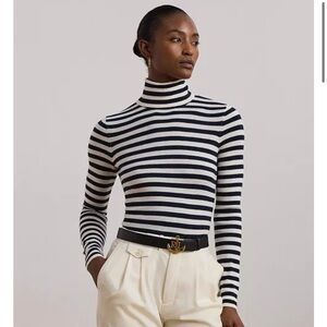 Lauren by Ralph Lauren silk blend striped turtleneck